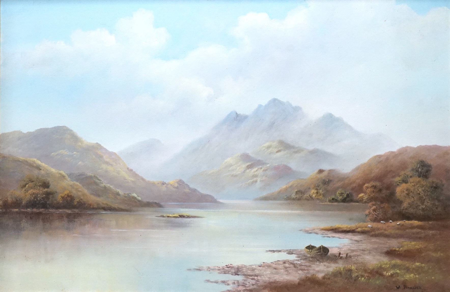 Wendy Reeves (b.1944), oil on canvas, Mountainous riverscape, signed, 49 x 75cm, ornate frame